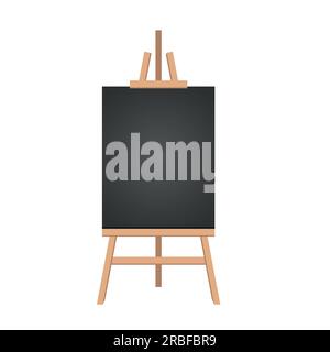 Realistic paint desk with blank white canvas. Wooden easel and a sheet of drawing paper. Vector illustration Stock Vector