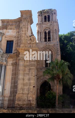 The Romanesque bell tower of the Church of Santa Maria dell'Ammiraglio, Palermo Sicily Stock Photo