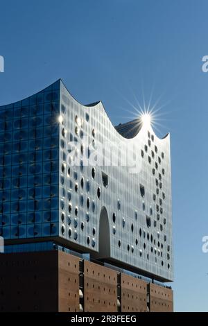 Hamburg, Germany - June 13 2023: Elbphilharmonie or Elbe Philharmonic Concert Hall Exterior Glass Facade. Stock Photo