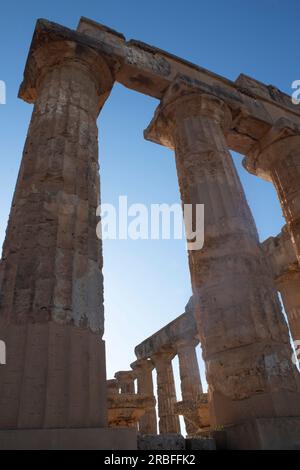 The reconstructed Temple of Hera - ruins of a Greek Temple in Selinunte  - Selinus - in the far west of Sicily, Italy Stock Photo