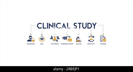 Clinical study banner web icon vector illustration concept for clinical trial research with an icon of researcher, trial, test person, comparison Stock Vector