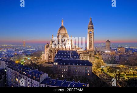 France, Paris (75), la basilique du Sacré Coeur sur la colline de Montmartre (vue aérienne) // France, Paris (75), the basilica of the Sacre Coeur on Stock Photo