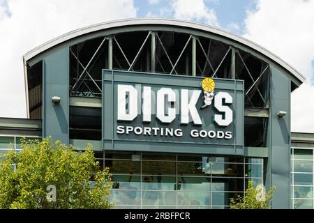 Dick's Sporting Goods store is the largest American sporting goods store with over 800 locations throughout the United States. Stock Photo