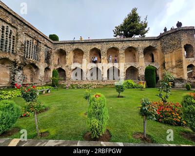 July 8, 2023 in Srinagar, India: General view of  the garden of Pari Mahal, the summer capital of Indian administered Kashmir, India. Kashmir the Musl Stock Photo