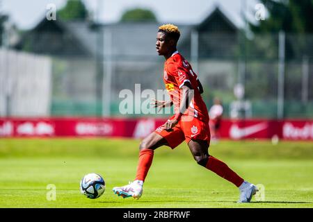 Salzburg, Austria. 08th, July 2023. Ibrahim Osman (32) of FC Nordsjaelland seen during a pre-season test match between FC Red Bull Salzburg and FC Nordsjaelland at Maximarkt Sportpark in Salzburg. (Photo credit: Gonzales Photo - Dejan Obretkovic). Stock Photo