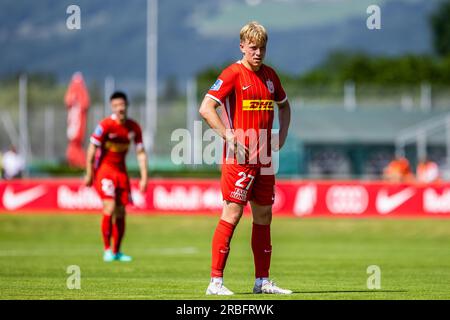 Salzburg, Austria. 08th, July 2023. Daniel Svensson (27) of FC Nordsjaelland seen during a pre-season test match between FC Red Bull Salzburg and FC Nordsjaelland at Maximarkt Sportpark in Salzburg. (Photo credit: Gonzales Photo - Dejan Obretkovic). Stock Photo