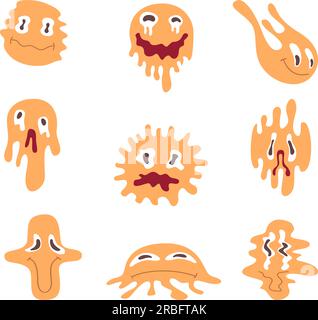 Distorted smiles. Funny emoticons falling and liquid exact vector abstract emojis in cartoon style Stock Vector