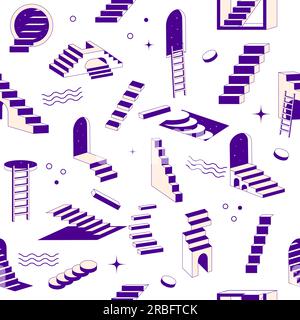 Surreal pattern. Seamless ladders fantasy geometrical shapes recent vector abstract design project Stock Vector