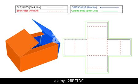 FEFCO401 Corrugated cardboard folding box, corrugated shipping box, resizeable carton box with die line template and 3d vector render, Stock Vector