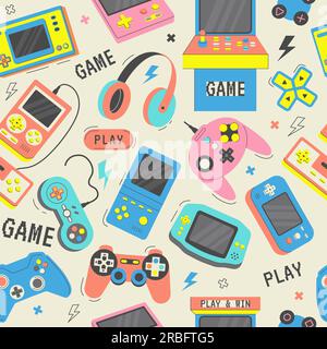 Game consoles pattern. Gadgets for playing video games recent vector seamless background Stock Vector