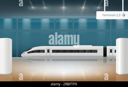 Subway. Realistic underground city subway interior with train station decent vector background template Stock Vector