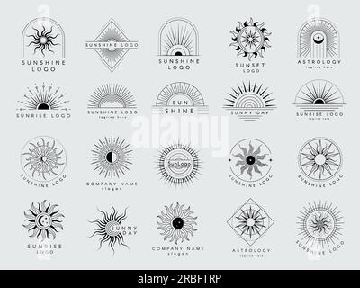 Decorative sun. Shine stylized sun emblems linear starburst template for logo design recent vector collection with place for text Stock Vector