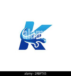Pure water drop K letter logo. Eco-friendly 3D realistic icon.EPS 10 Stock Vector