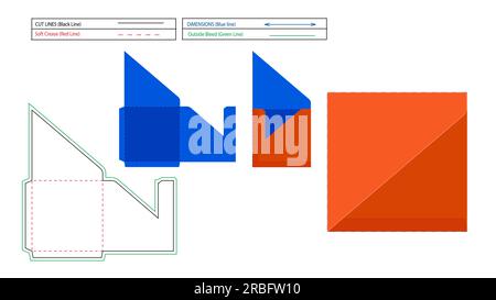 Square Envelope, Custom and luxury triangle cut envelope die line template and 3D render Stock Vector