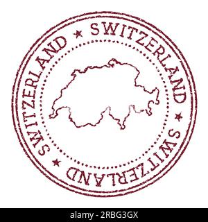 Switzerland round rubber stamp with country map. Vintage red passport stamp with circular text and stars, vector illustration. Stock Vector