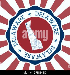 Delaware Badge. Round logo of US state with triangular mesh map and radial rays. EPS10 Vector. Stock Vector