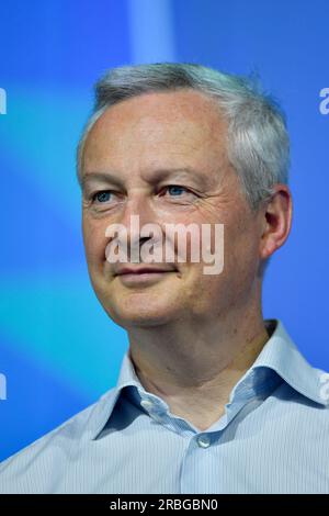 Bruno Le Maire, French Minister for the Economy and Finance, seen during a debate. The 25th Rencontres Economiques d'Aix-en-Provence will bring together business leaders, academics, heads of state and government, trade union representatives, students and members of the voluntary sector to discuss economic, political and social issues from 07 to 09 July 2023. Stock Photo