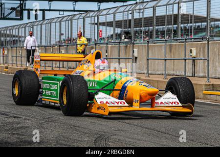 Historical Benetton F1 B192 (drove in 1992 season by Michael Schumacher, first win in Spa Francorschamps)  during FORMULA 1 ARAMCO BRITISH GRAND PRIX Stock Photo