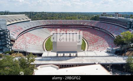October 03, 2018, Athens, Georgia, USA: Aerial views of Sanford Stadium, which is the on-campus playing venue for football at the University of Stock Photo
