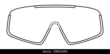 Ski Shield frame glasses fashion accessory illustration. Sunglass front view for Men, women, unisex silhouette style, flat rim spectacles eyeglasses with lens sketch style outline isolated on white Stock Vector