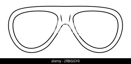 Rounded Aviator Shield frame glasses fashion accessory illustration. Sunglass front view for Men, women, unisex silhouette style, flat rim spectacles eyeglasses with lens sketch style outline isolated Stock Vector