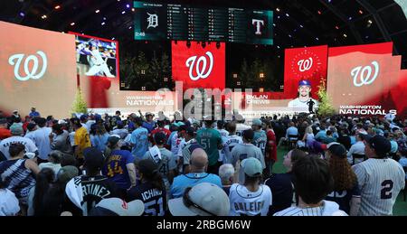 Seattle, United States. 09th July, 2023. The Washington Nationals select Dylan Crews, from LSU, as the second pick of the 2023 MLB Draft at Lumen Field in Seattle, Washington on Sunday, July 9, 2023. Photo by Aaron Josefczyk/UPI Credit: UPI/Alamy Live News Stock Photo