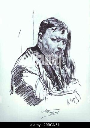 Portrait of the Composer Alexander Glazunov 1899 by Valentin Serov Stock Photo