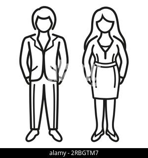 Business man and woman, toilet couple, office worker, company staff line icon. Elegant male, female person, family. Corporate member, team work vector Stock Vector