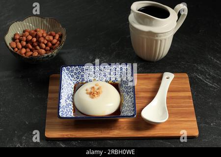 Jimami Dofu Pudding, Okinawa Traditional Peanut  Tofu with Slices Green Onion Stock Photo