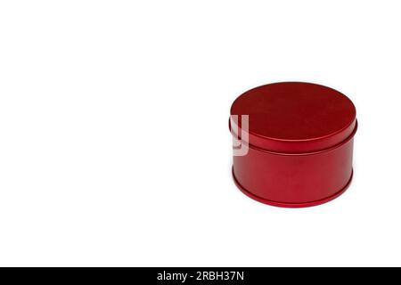 Box of red gifts on white background with no copy space. Stock Photo