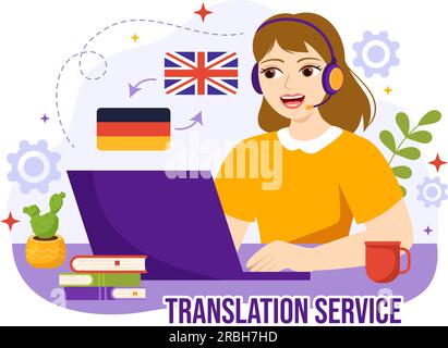Translator Service Vector Illustration with Language Translation Various Countries and Multilanguage Using Dictionary in Hand Drawn Templates Stock Vector