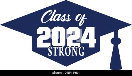 class of 2024 Graduation Cap Blue banner Stock Vector
