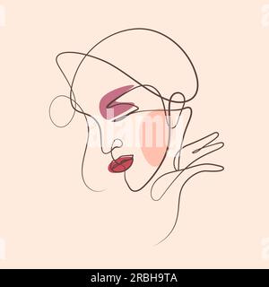 calligraphy art and boho shape of woman face in feminist and beauty concept one line drawing vector illustration Stock Vector