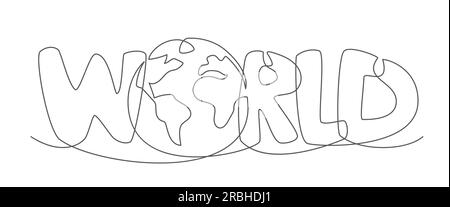 Earth globe World One line drawing on white background Stock Vector