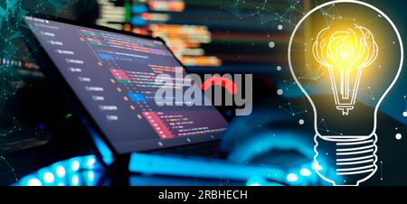 Programmer working on computer code, developer of software applications Stock Photo