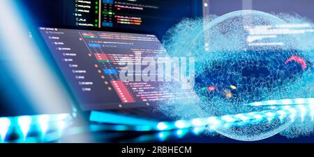 Programmer working on computer code, developer of software applications Stock Photo