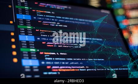 Notebook closeup photo. CSS, JavaScript and HTML usage. Monitor closeup of function source code. Abstract IT technology background. Stock Photo