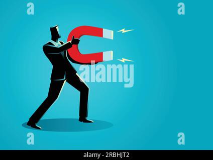 Business concept vector illustration of a businessman holding a large magnet Stock Vector