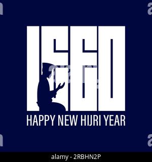 Vector illustration happy new Hijri year 1445 . Happy Islamic New Year. Graphic design for the decoration of gift certificates, banners and flyer. Tra Stock Vector