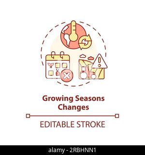 Editable growing season changes icon heatflation concept Stock Vector