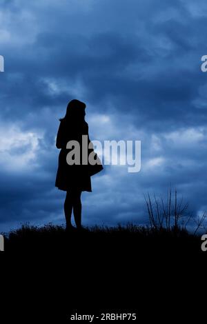 woman silhouette standing on the edge of a cliff Stock Photo - Alamy