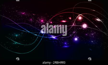 Abstract multicolored blue violet red and green beautiful digital modern magical shiny electric energy laser neon texture with lines and waves stripes Stock Vector