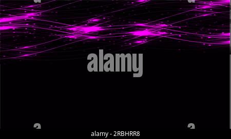 Purple transparent abstract shiny magical cosmic magical energy lines, rays with glare and dots and light shines on a black background from above. Vec Stock Vector