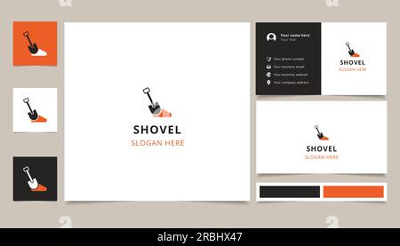 Shovel logo design with editable slogan. Branding book and business card template. Stock Vector