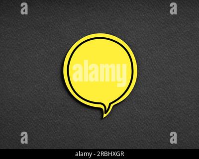 Yellow blank or empty speech bubble or balloon on black background with copy space. Stock Photo