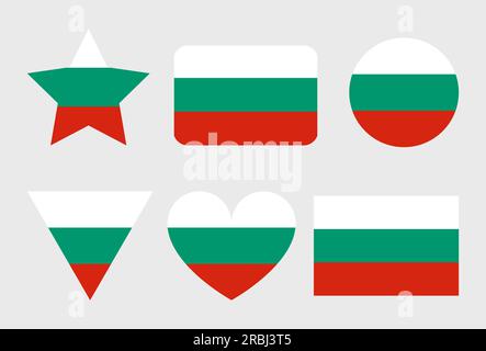 Bulgaria flag vector icons set in the shape of heart, star, circle and map. Stock Vector