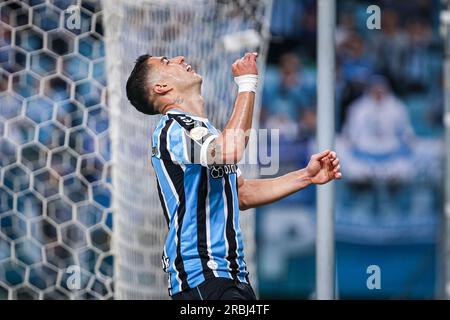 RS - PORTO ALEGRE - 09/07/2023 - BRASILEIRO A 2023, GREMIO X BOTAFOGO - Luis Suarez, a Gremio player, regrets a missed chance during a match against Botafogo at the Arena do Gremio stadium for the Brazilian championship A 2023. Photo: Maxi Franzoi/AGIF/Sipa USA Stock Photo