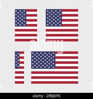 USA flag vector icons set in the shape of heart, star, circle and map. American flag illustration in different geometrical shapes. Stock Vector