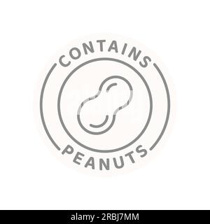 Contains peanuts vector line label. Food ingredient peanut allergen badge. Stock Vector