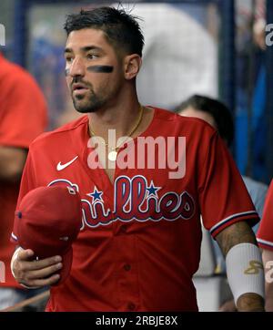 Philadelphia Phillies' Nick Castellanos walks to the dugout during